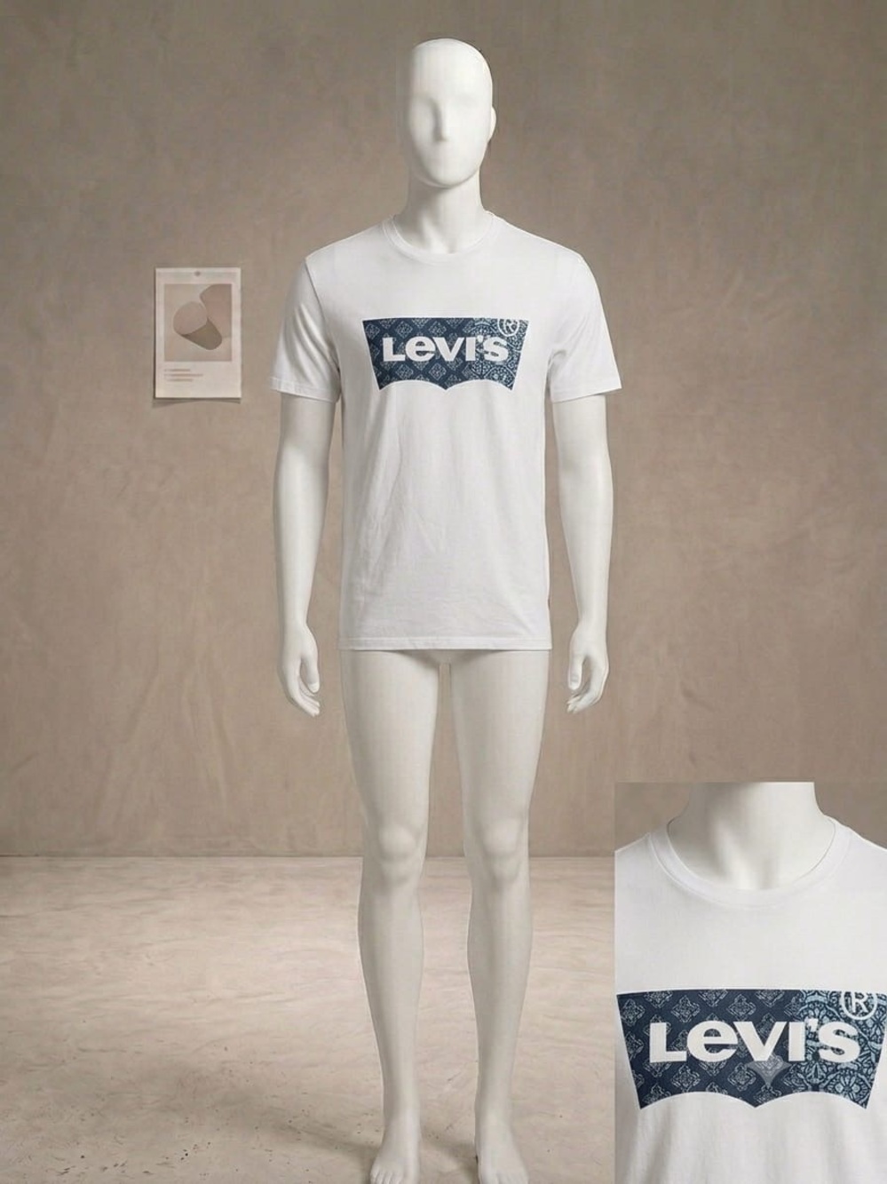 Levi's White Short-Sleeve Tee with Blue Logo Panel